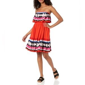 kate spade new york, Geo Border Pleated Dress, Red Strapless size 4